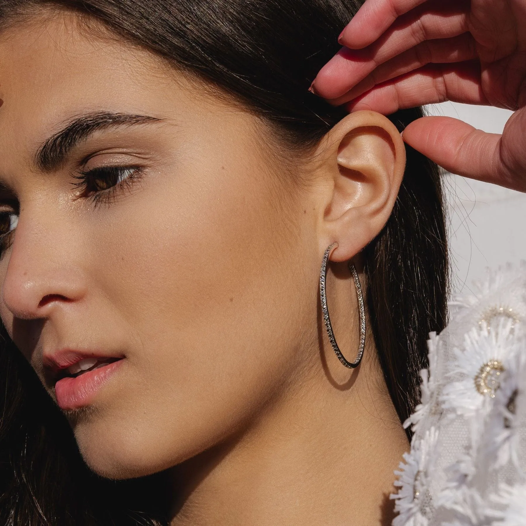 Classic Round Marcasite Large Hoop Earrings in 925 Sterling Silver sold by Gemondo Jewellery product image thumbnail 2