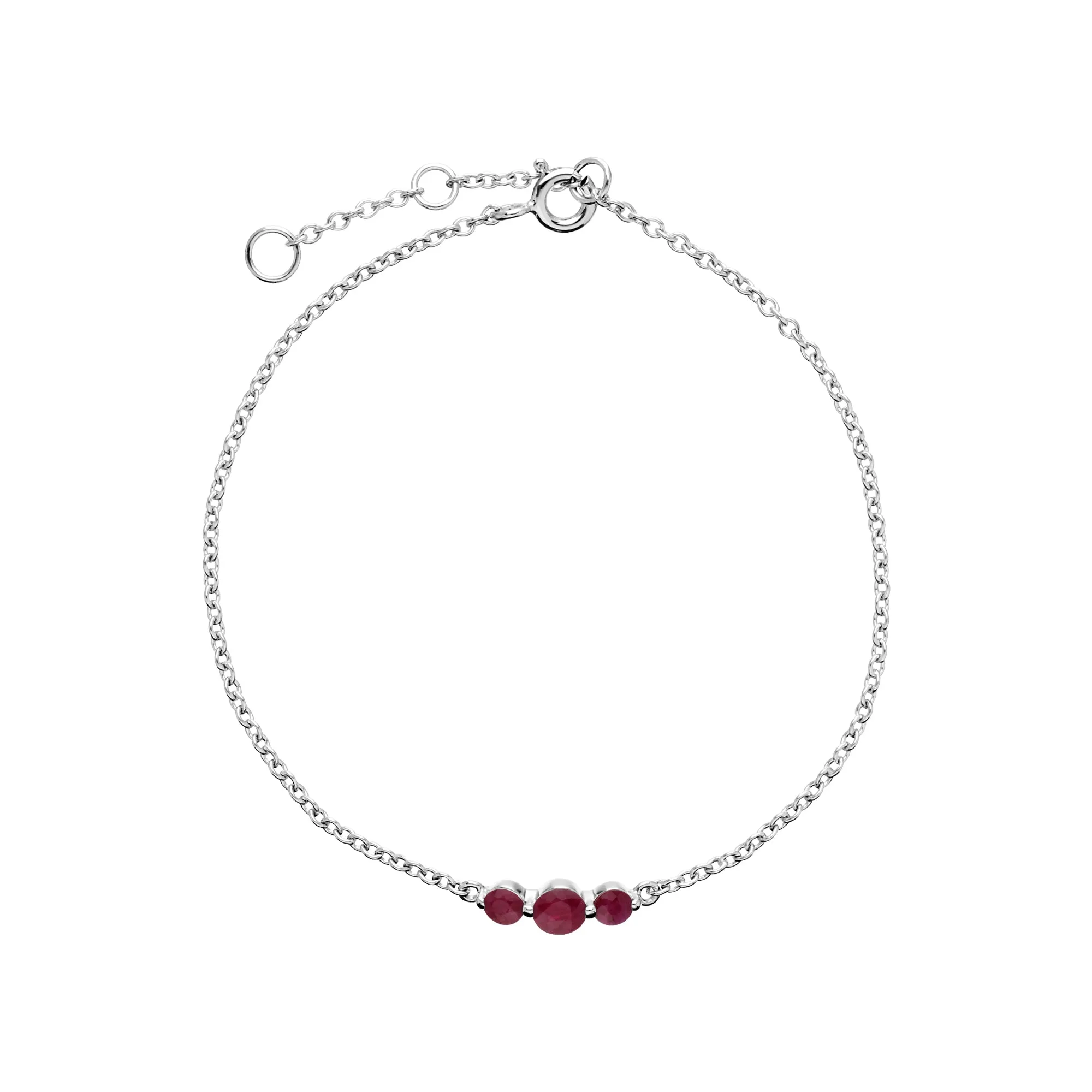 Classic Round Ruby Three Stone Gradient Bracelet In Sterling Silver sold by Gemondo Jewellery