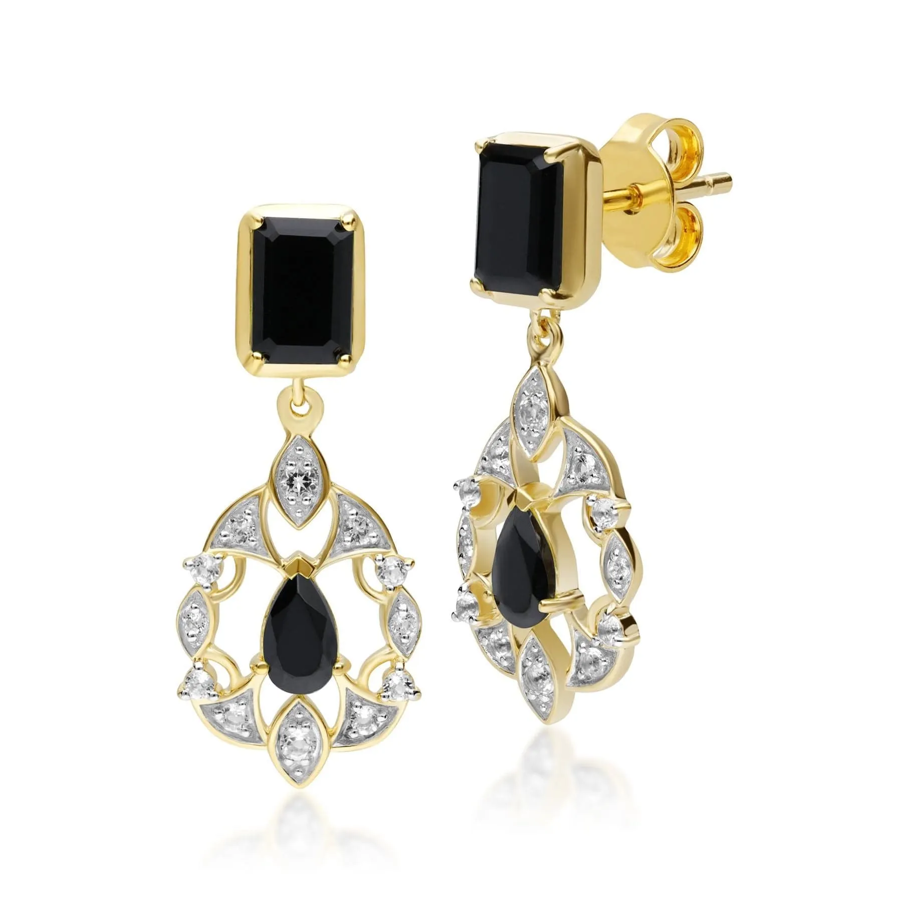 ECFEW™ Creator Black Onyx, Spinel & White Topaz Earrings in Gold Plated Sterling Silver sold by Gemondo Jewellery