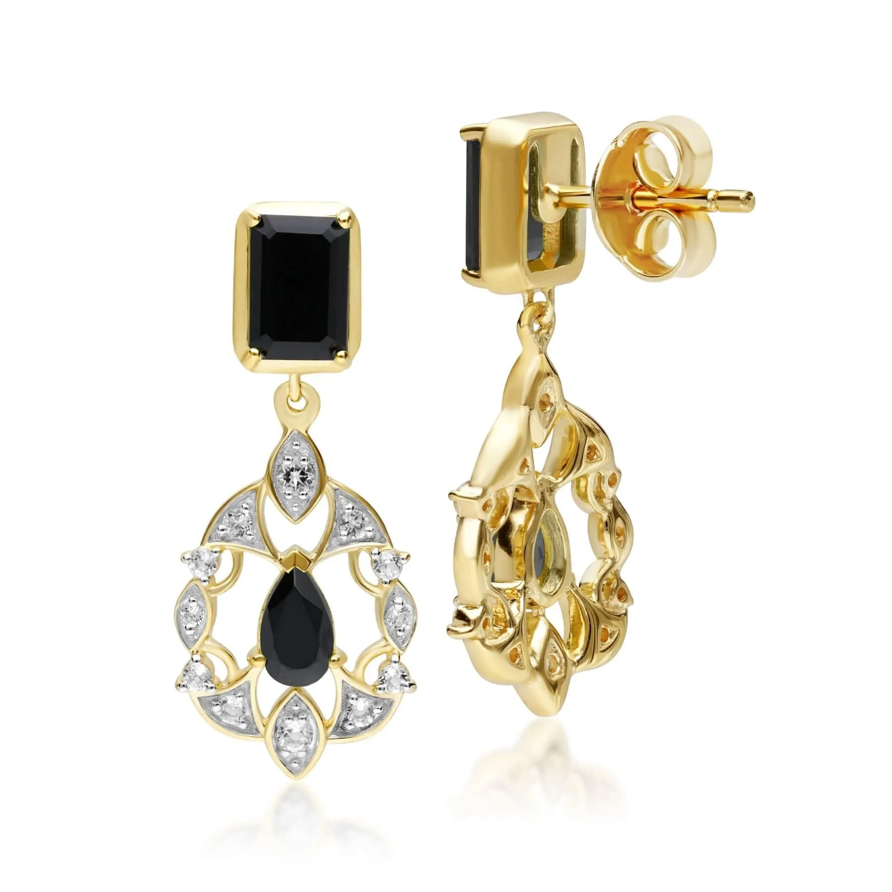 ECFEW™ Creator Black Onyx, Spinel & White Topaz Earrings in Gold Plated Sterling Silver sold by Gemondo Jewellery product image thumbnail 2