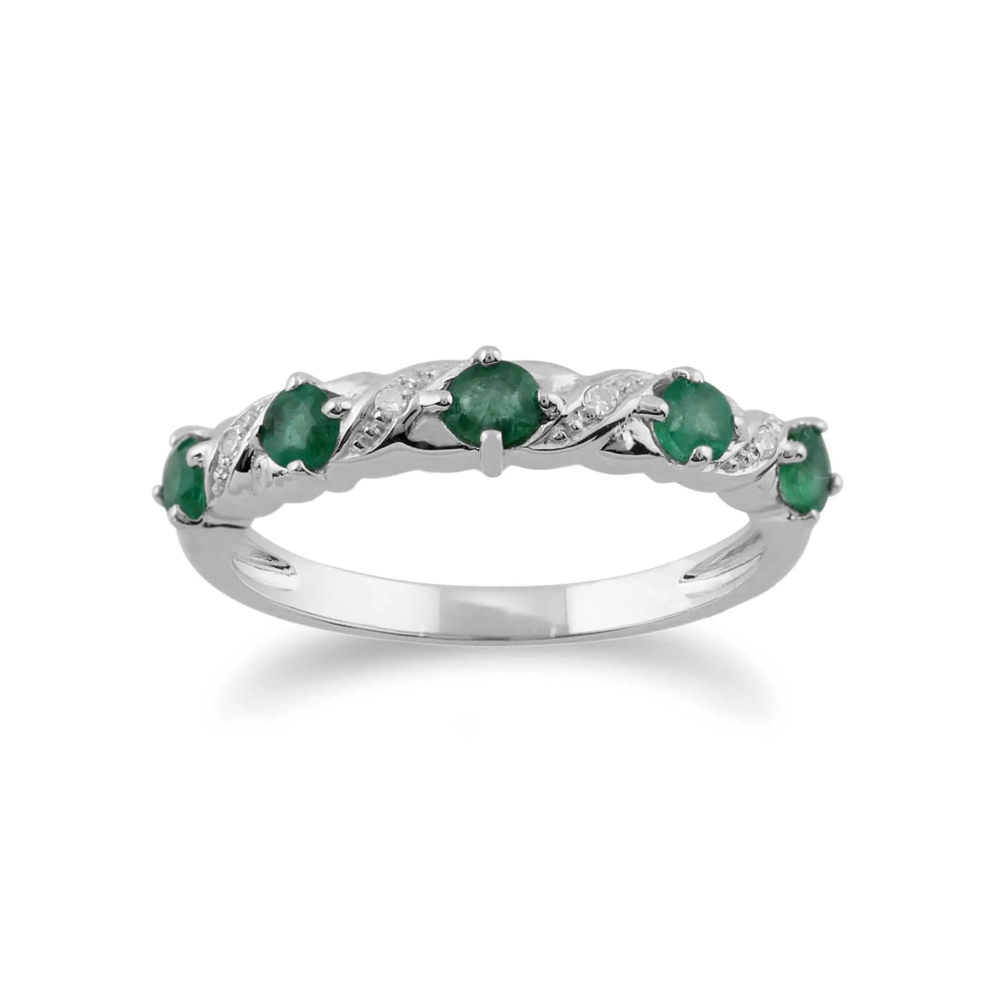 Classic Round Emerald & Diamond Half Eternity Ring in 9ct White Gold sold by Gemondo Jewellery