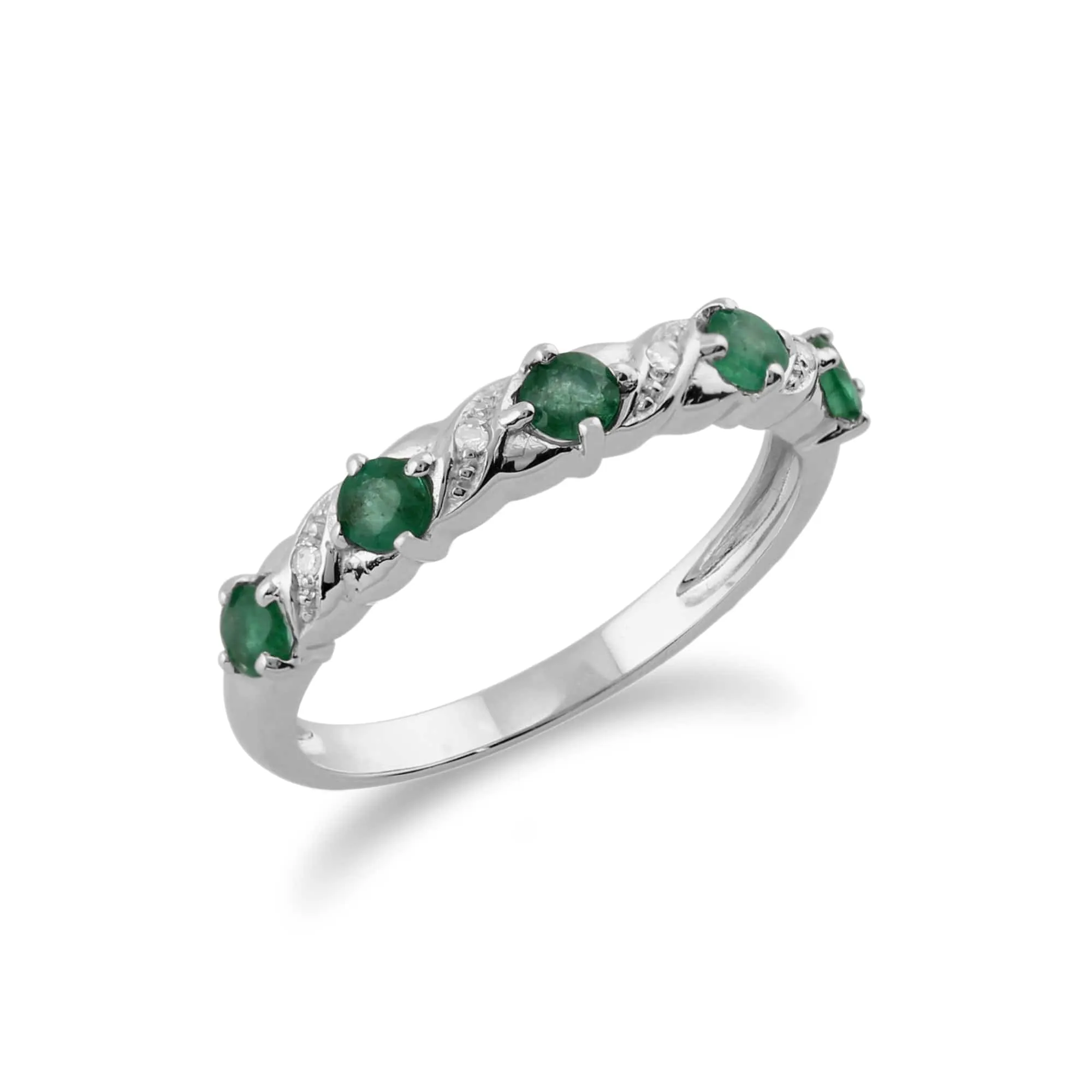 Classic Round Emerald & Diamond Half Eternity Ring in 9ct White Gold sold by Gemondo Jewellery product image thumbnail 2