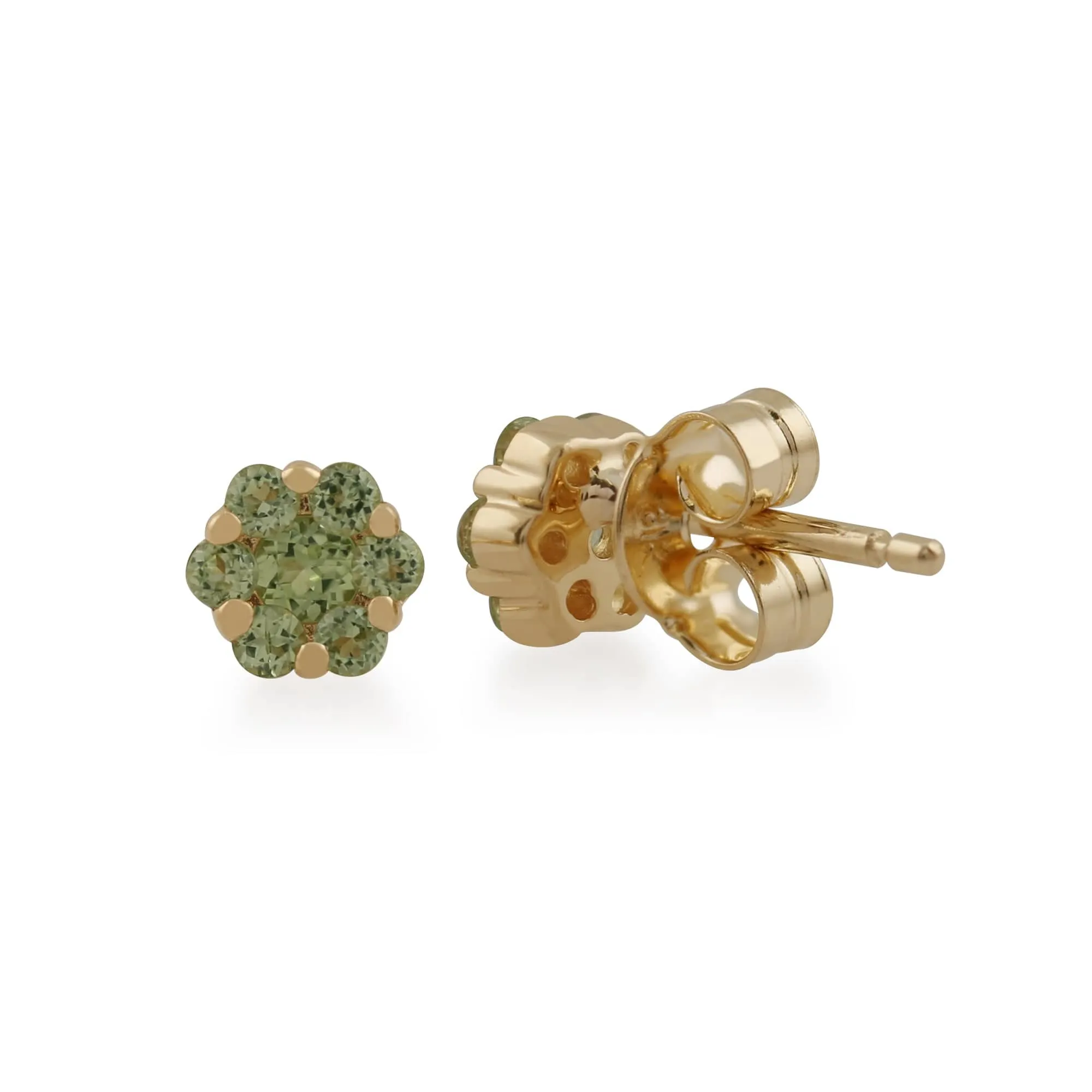 Floral Round Peridot Cluster Stud Earrings in 9ct Yellow Gold sold by Gemondo Jewellery product image thumbnail 2