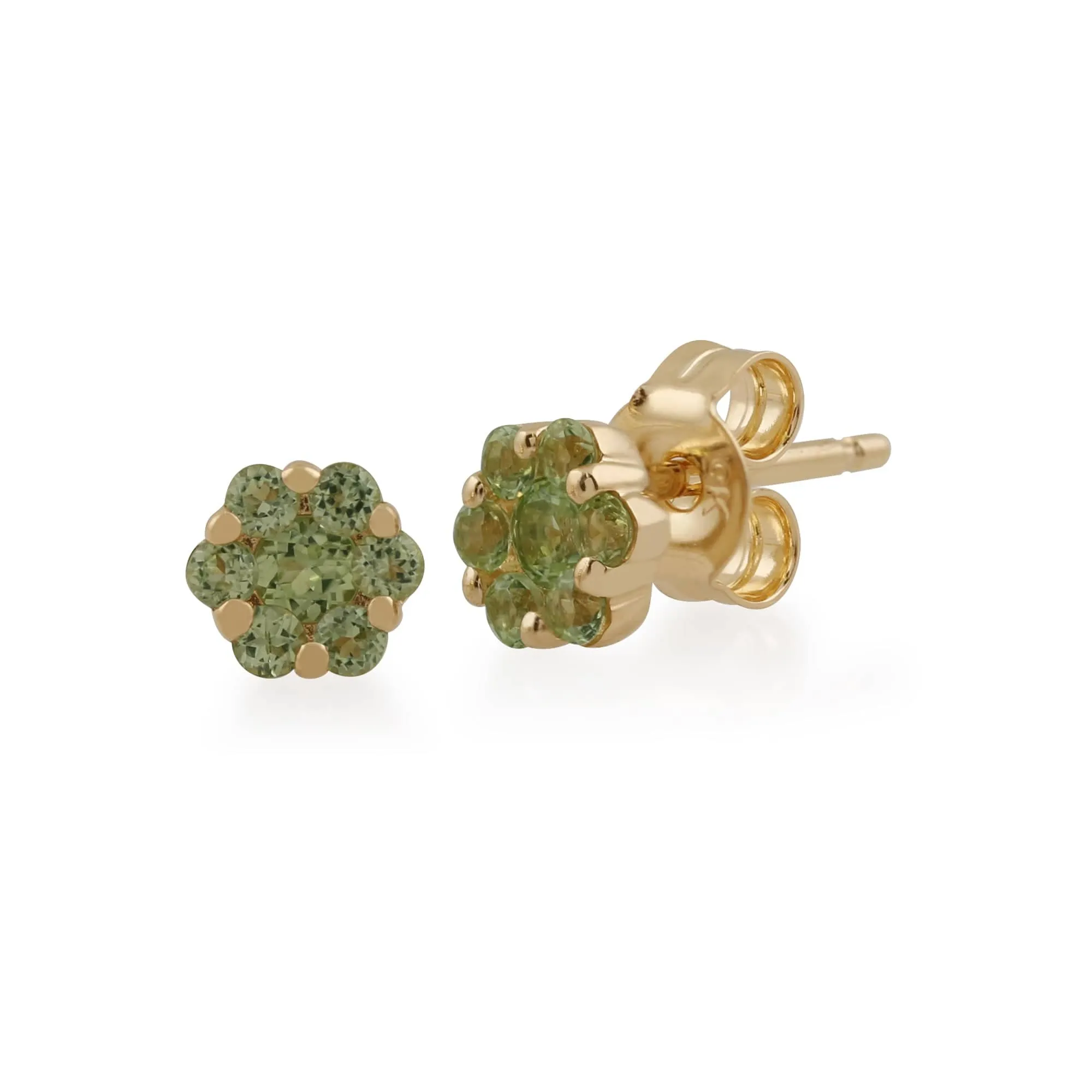 Floral Round Peridot Cluster Stud Earrings in 9ct Yellow Gold sold by Gemondo Jewellery
