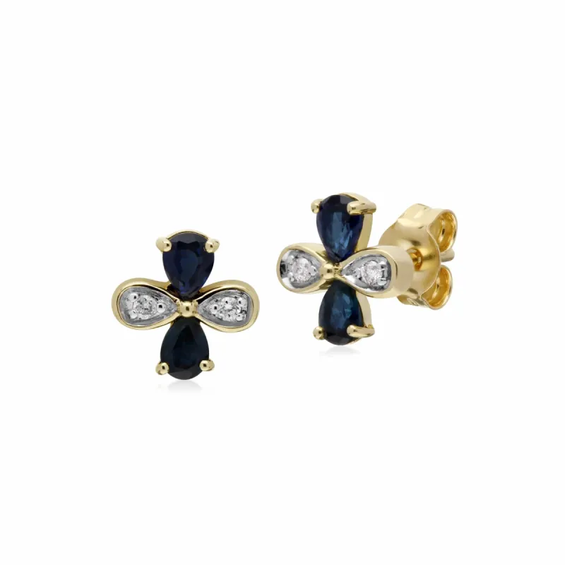 Gemondo 9ct Yellow Gold Sapphire & Diamond Floral Earrings sold by Gemondo Jewellery