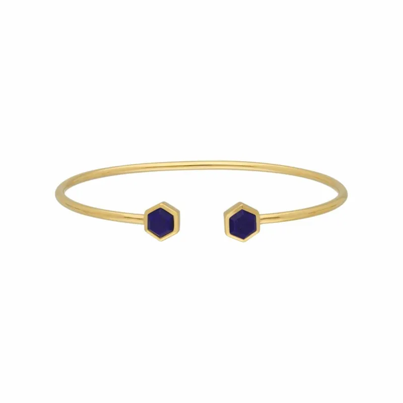 Geometric Hexagon Lapis Lazuli Bangle in Gold Plated Silver sold by Gemondo Jewellery