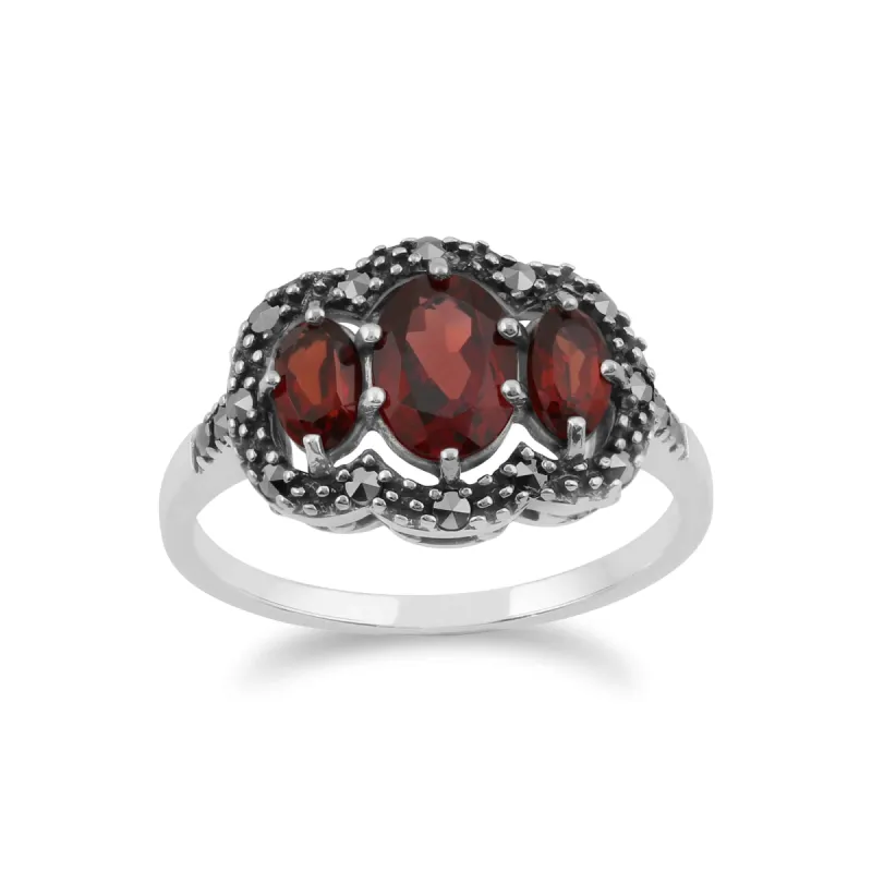 Gemondo Sterling Silver Garnet & Marcasite Ring sold by Gemondo Jewellery