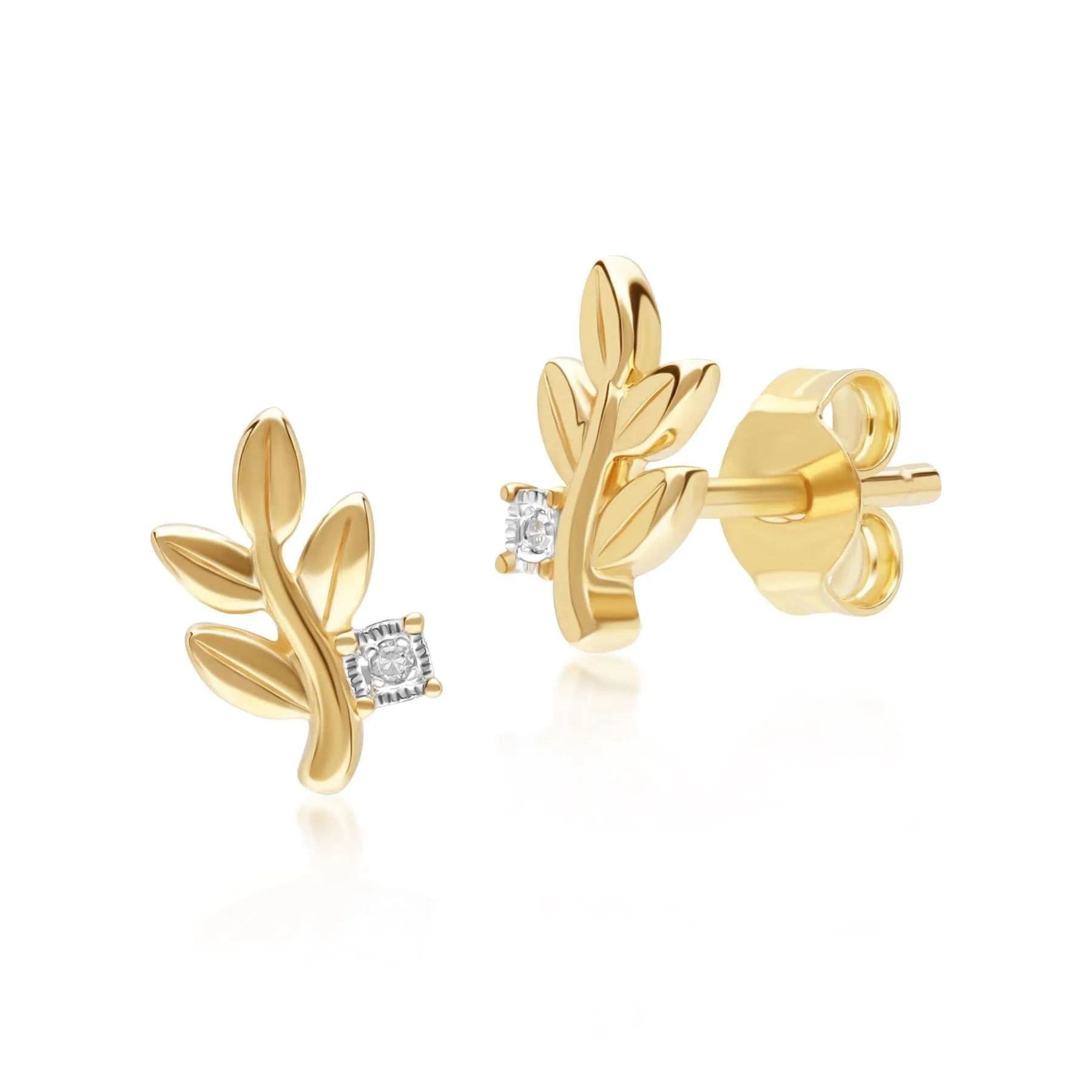 O leaf Diamond Stud Earrings In 9ct Yellow Gold sold by Gemondo Jewellery