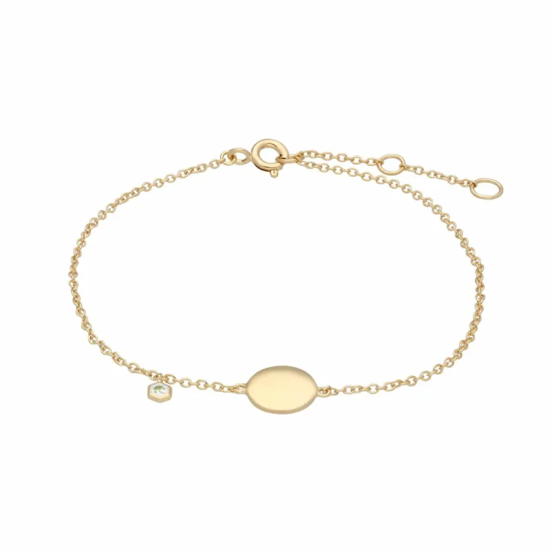 Peridot Engravable Bracelet in Yellow Gold Plated Sterling Silver sold by Gemondo Jewellery