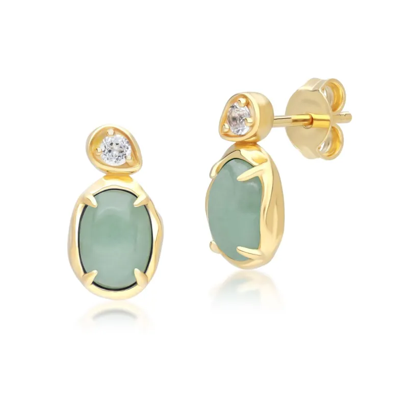 Irregular Oval Dyed Green Jade & Topaz Drop Earrings In 18ct Gold Plated SterlIng Silver sold by Gemondo Jewellery