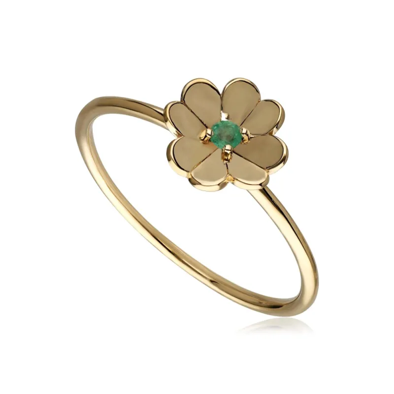 Gardenia Emerald Clover Ring In 9ct Yellow Gold sold by Gemondo Jewellery