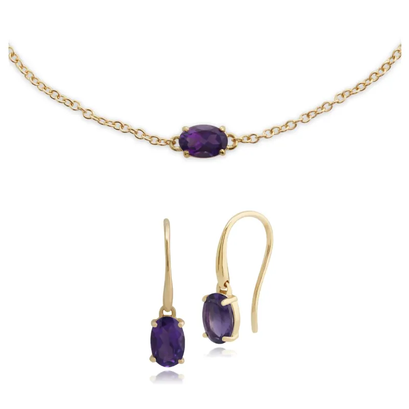 Classic Oval Amethyst Single Stone Drop Earrings & Bracelet Set in 9ct Yellow Gold sold by Gemondo Jewellery