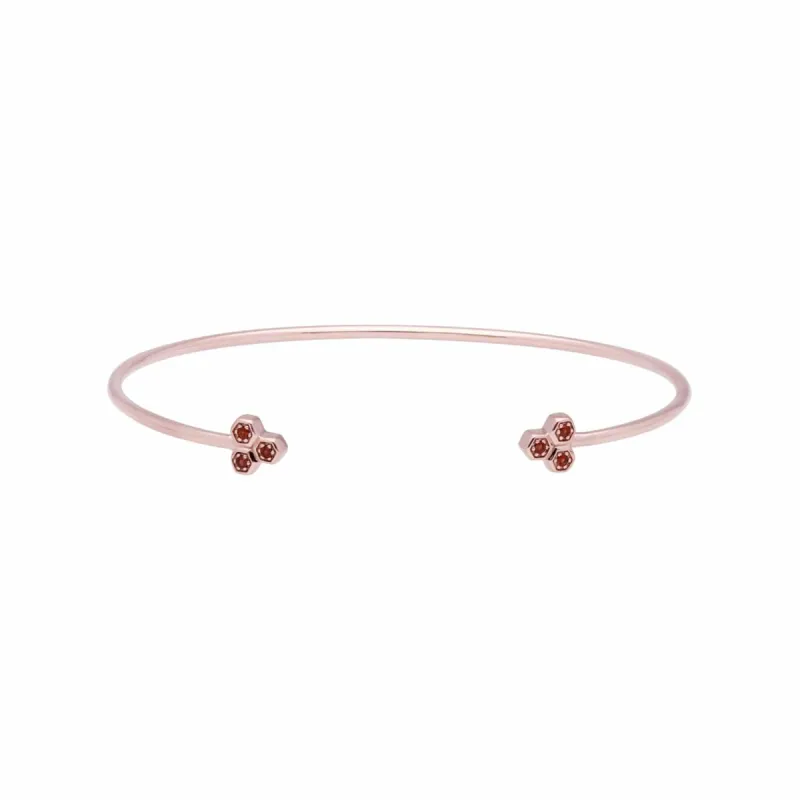 Garnet Trilogy Geometric Bangle in 9ct Rose Gold sold by Gemondo Jewellery