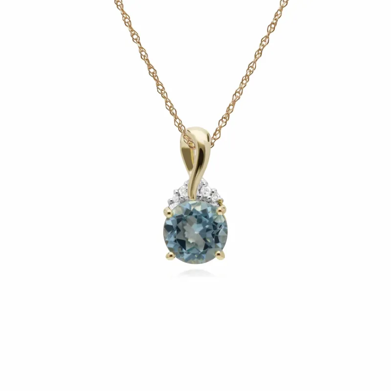Gemondo 9ct Yellow Gold Round Blue Topaz & Diamond Kiss Pendant on 45cm Chain sold by Gemondo Jewellery