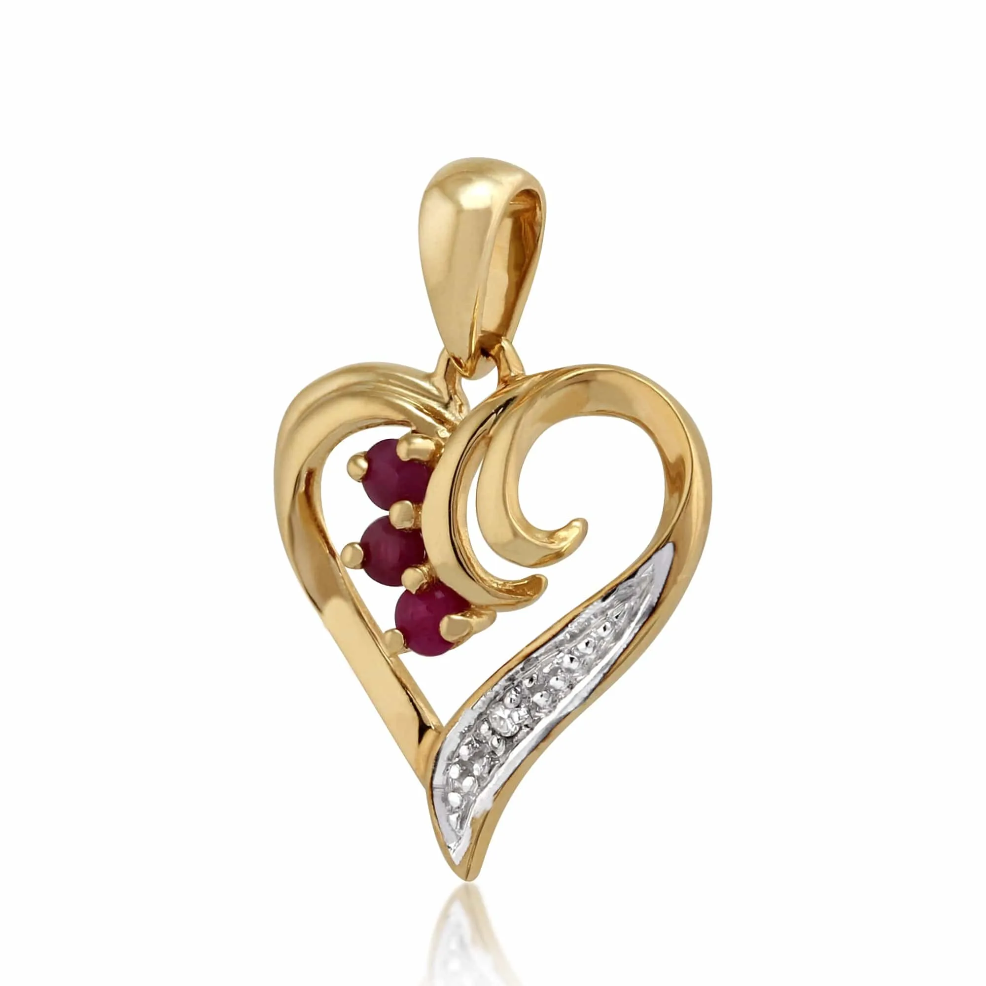 Classic Round Ruby & Diamond Heart Pendant in 9ct Yellow Gold sold by Gemondo Jewellery product image thumbnail 2