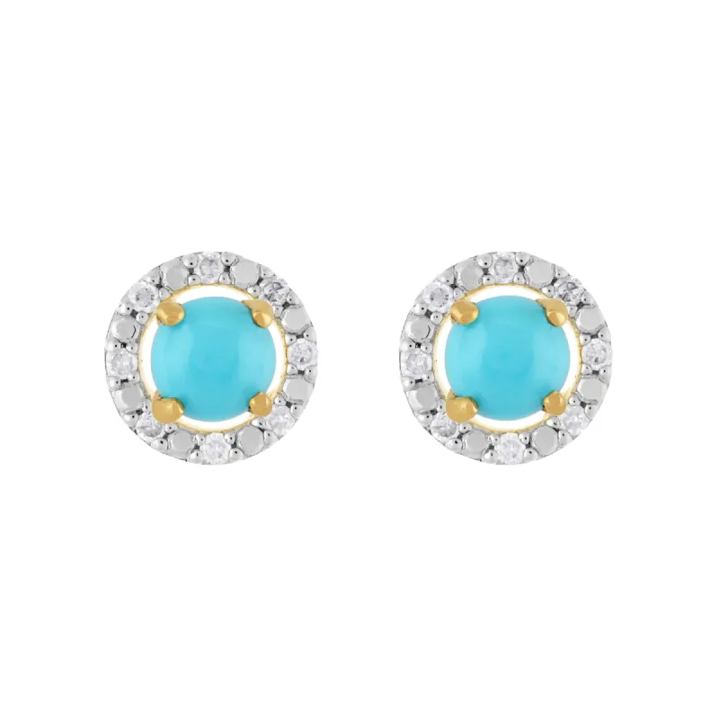 Classic Round Turquoise Stud Earrings with Detachable Diamond Round Earrings Jacket Set in 9ct Yellow Gold sold by Gemondo Jewellery