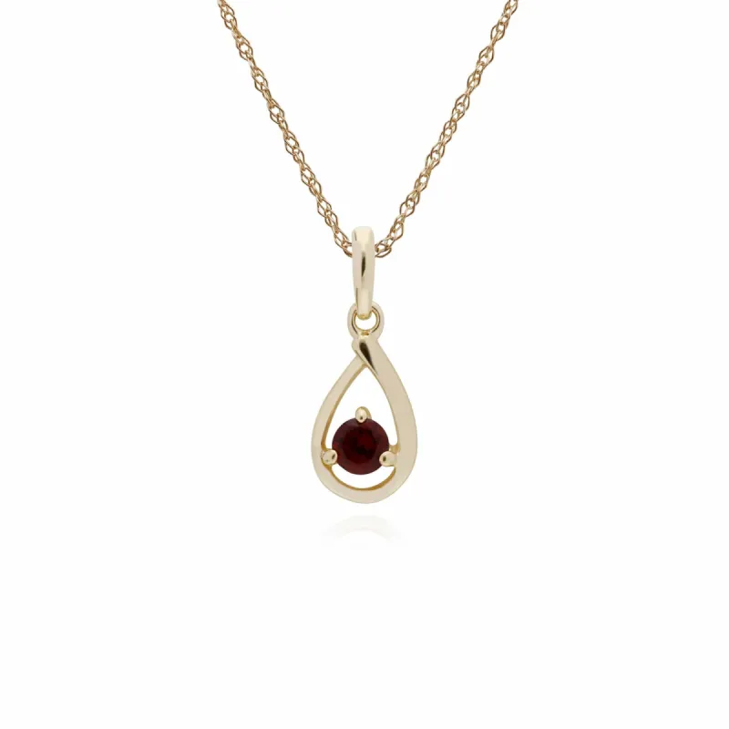 Classic Single Stone Round Garnet Tear Drop Pendant in 9ct Yellow Gold sold by Gemondo Jewellery