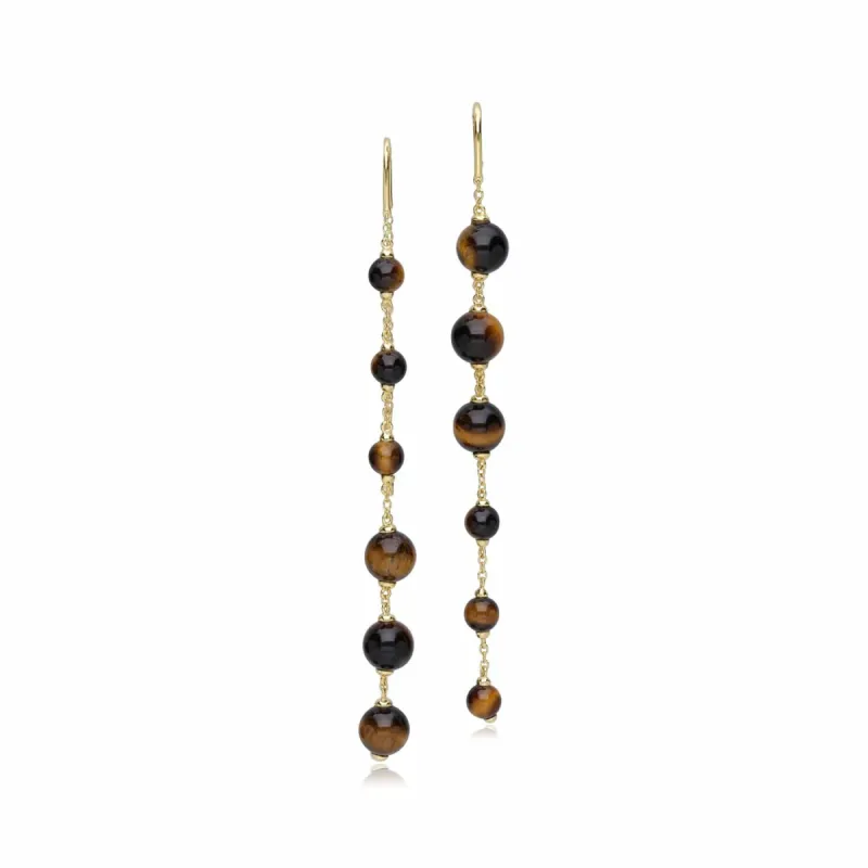 ECFEW™ Unifier Mismatched Tigers Eye Dangle Drop Earrings in Gold Plated Sterling Silver sold by Gemondo Jewellery