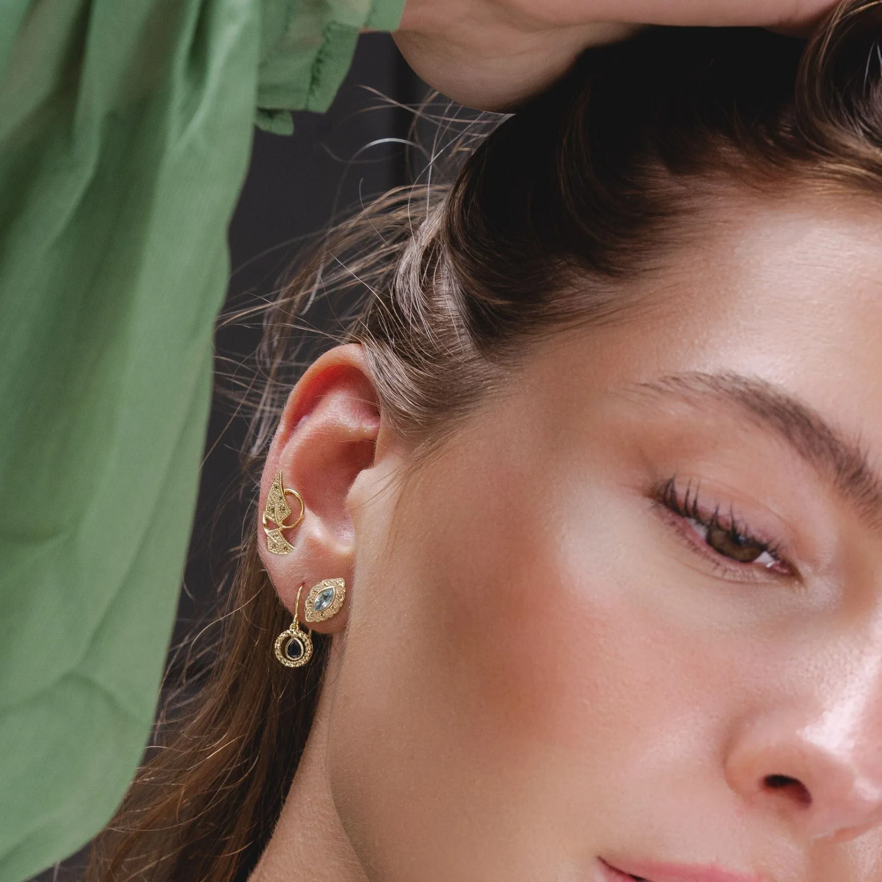 Art Nouveau Inspired Marcasite Leaf Earrings in 18ct Gold Plated Sterling Silver sold by Gemondo Jewellery product image thumbnail 3