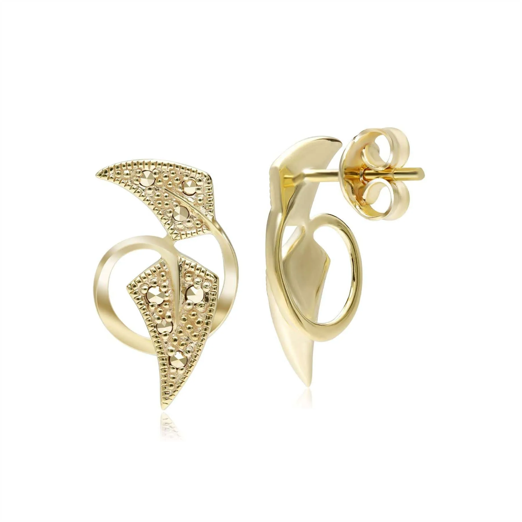 Art Nouveau Inspired Marcasite Leaf Earrings in 18ct Gold Plated Sterling Silver sold by Gemondo Jewellery product image thumbnail 4