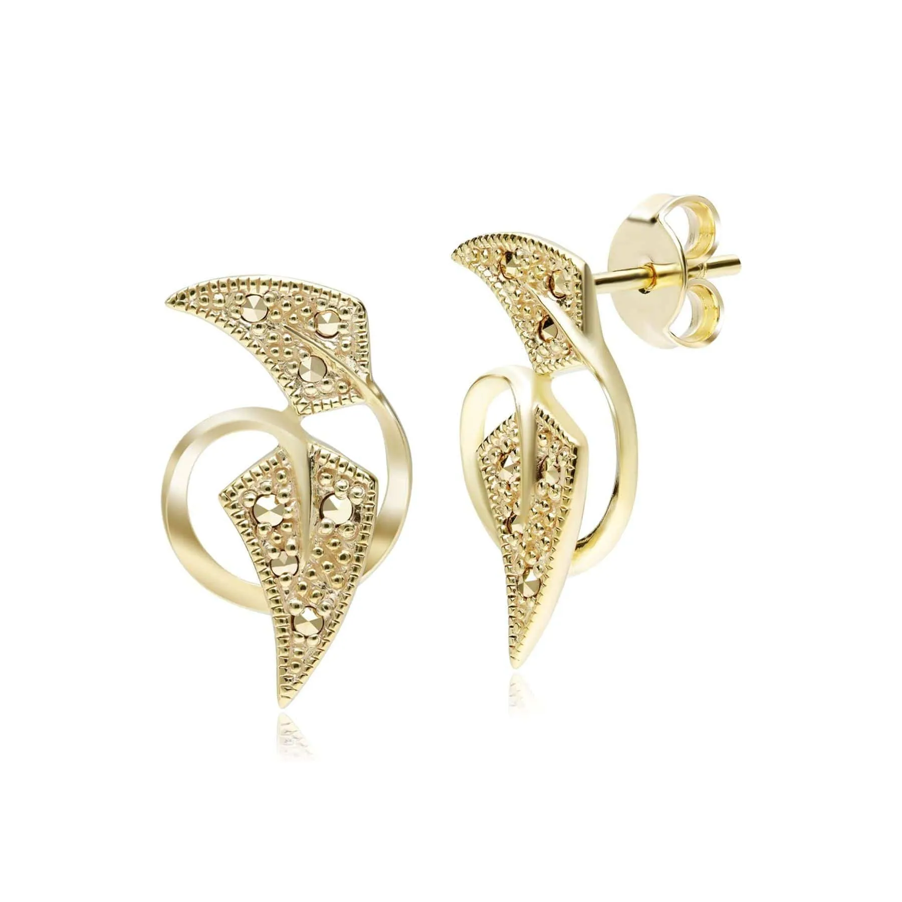 Art Nouveau Inspired Marcasite Leaf Earrings in 18ct Gold Plated Sterling Silver sold by Gemondo Jewellery