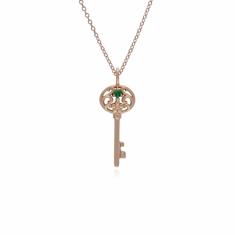 Rose Gold Plated Sterling Silver Emerald Big Key Charm sold by Gemondo Jewellery