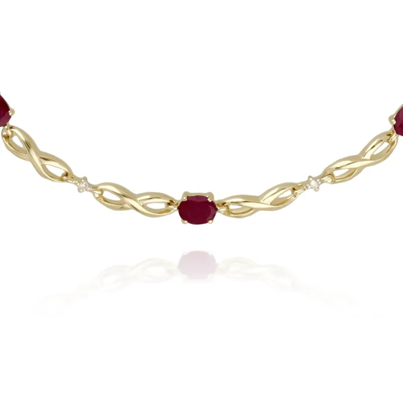 Classic Style Oval Ruby & Diamond Infinity Bracelet in 9ct Yellow Gold sold by Gemondo Jewellery