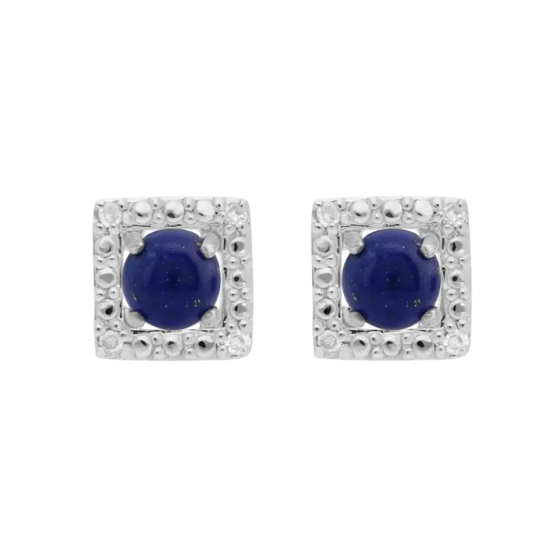 Classic Round Lapiz Lazuli Studs with Detachable Diamond Square Ear Jacket in 9ct White Gold sold by Gemondo Jewellery