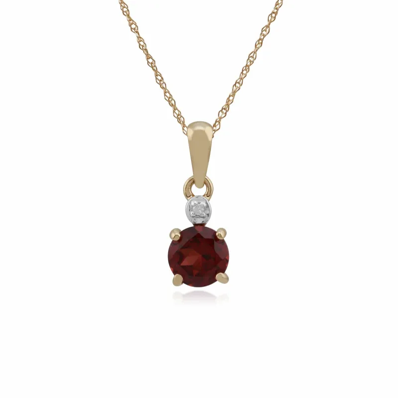 Classic Round Garnet & Diamond Pendant in 9ct Yellow Gold sold by Gemondo Jewellery