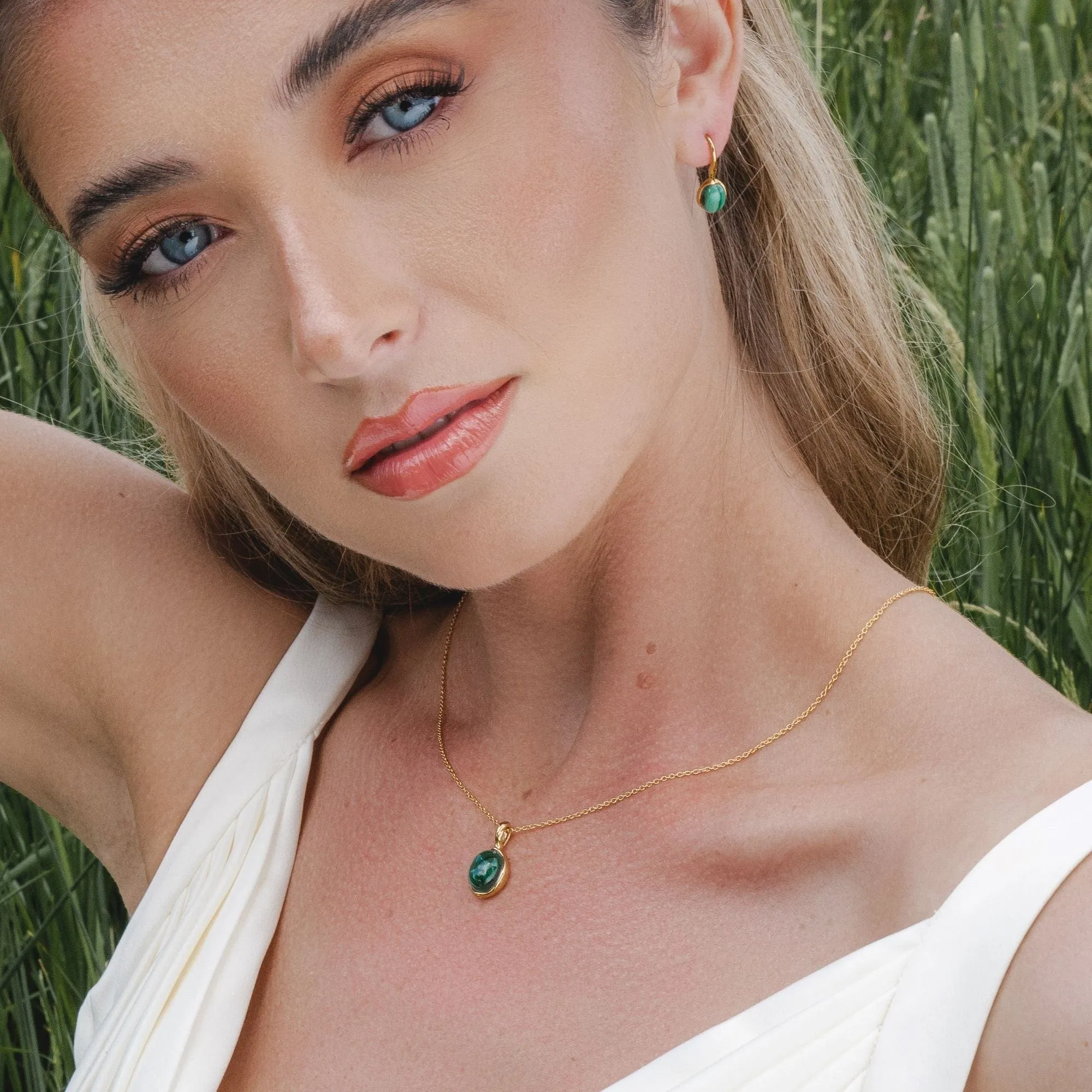 Irregular B Gem Malachite Pendant in Gold Plated Silver sold by Gemondo Jewellery product image thumbnail 2