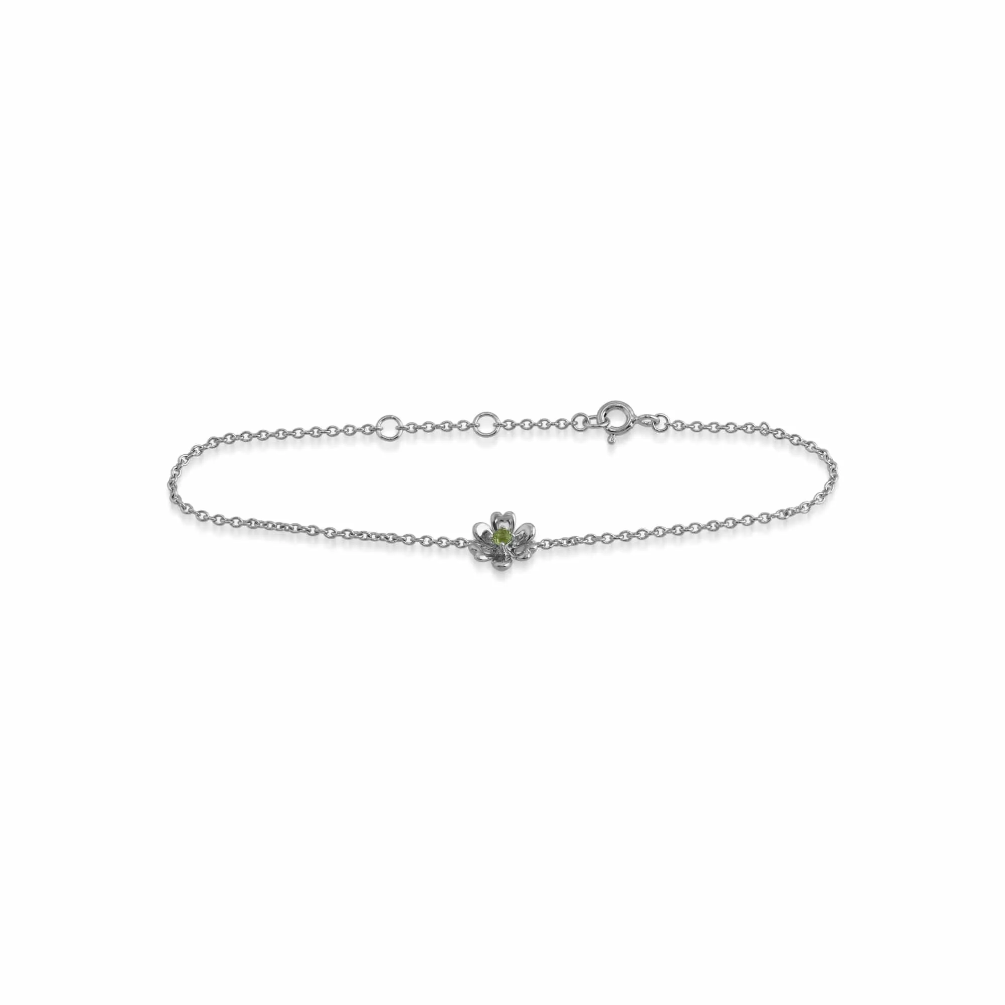 Floral Round Peridot Flower Single Stone Bracelet in 925 Sterling Silver sold by Gemondo Jewellery