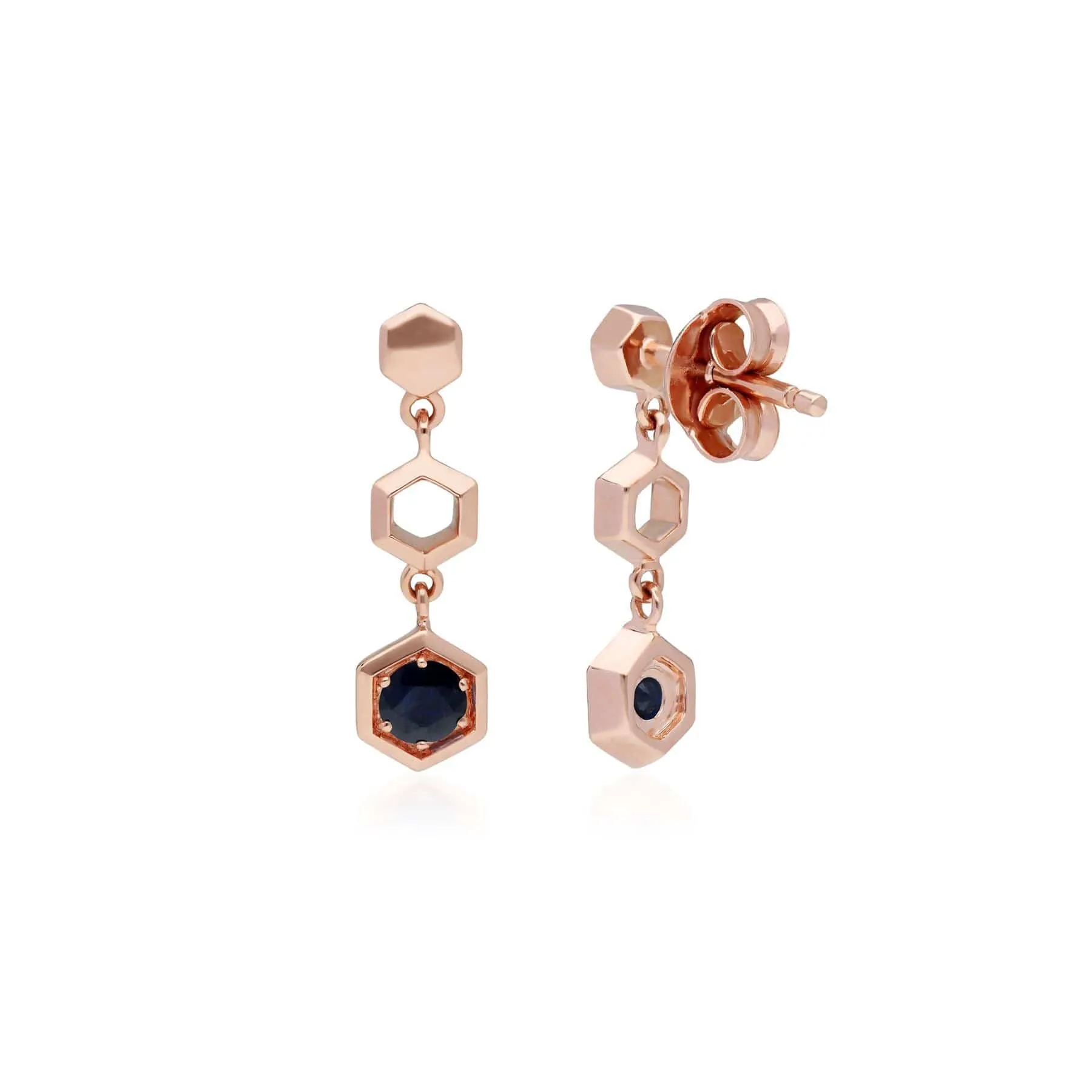 Honeycomb Inspired Blue Sapphire Drop Earrings in 9ct Rose Gold sold by Gemondo Jewellery product image thumbnail 2