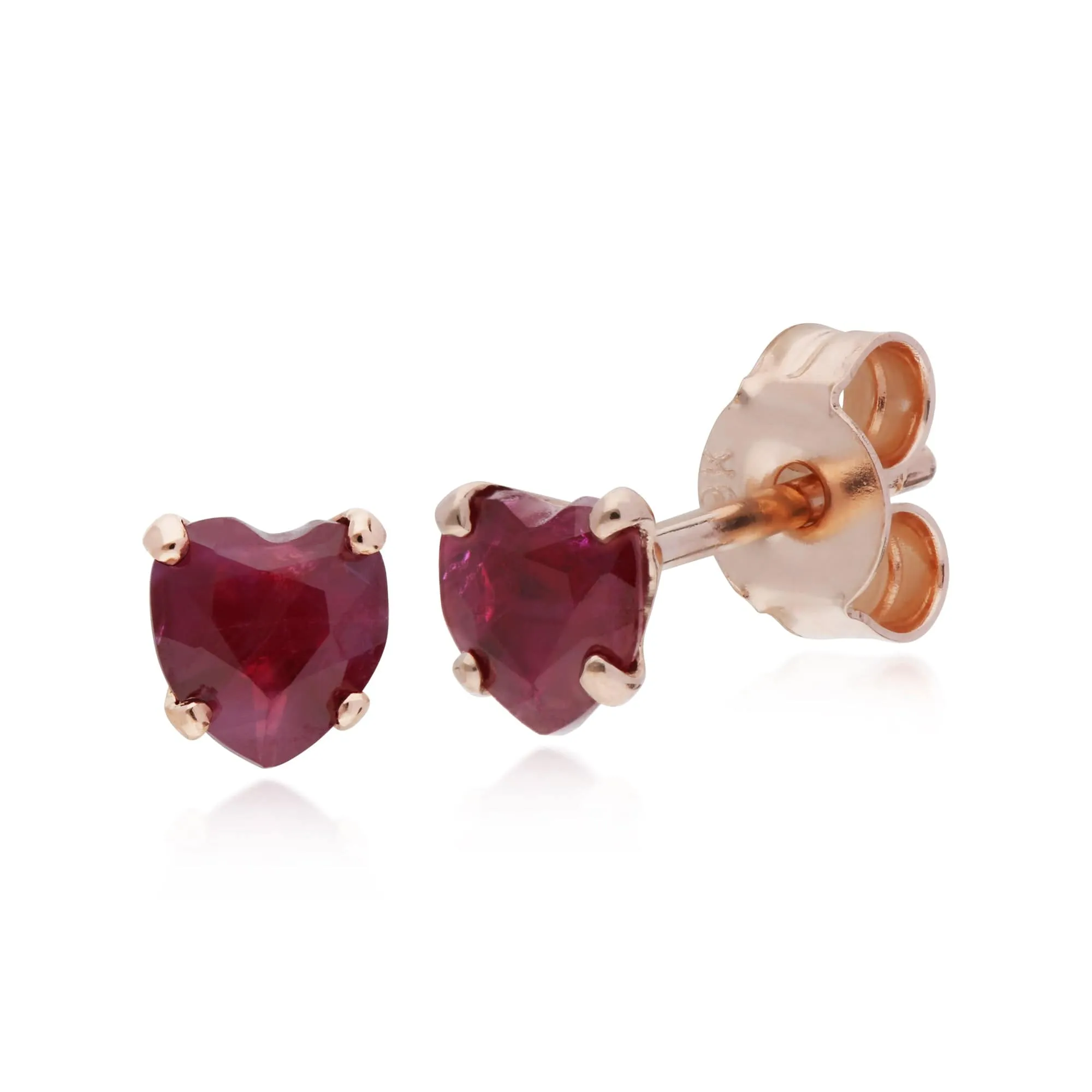 Petite Heart Ruby Stud Earrings in 9ct Rose Gold sold by Gemondo Jewellery
