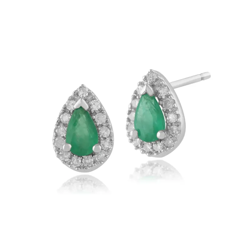 Classic Pear Emerald & Diamond Cluster Stud Earrings in 9ct White Gold sold by Gemondo Jewellery