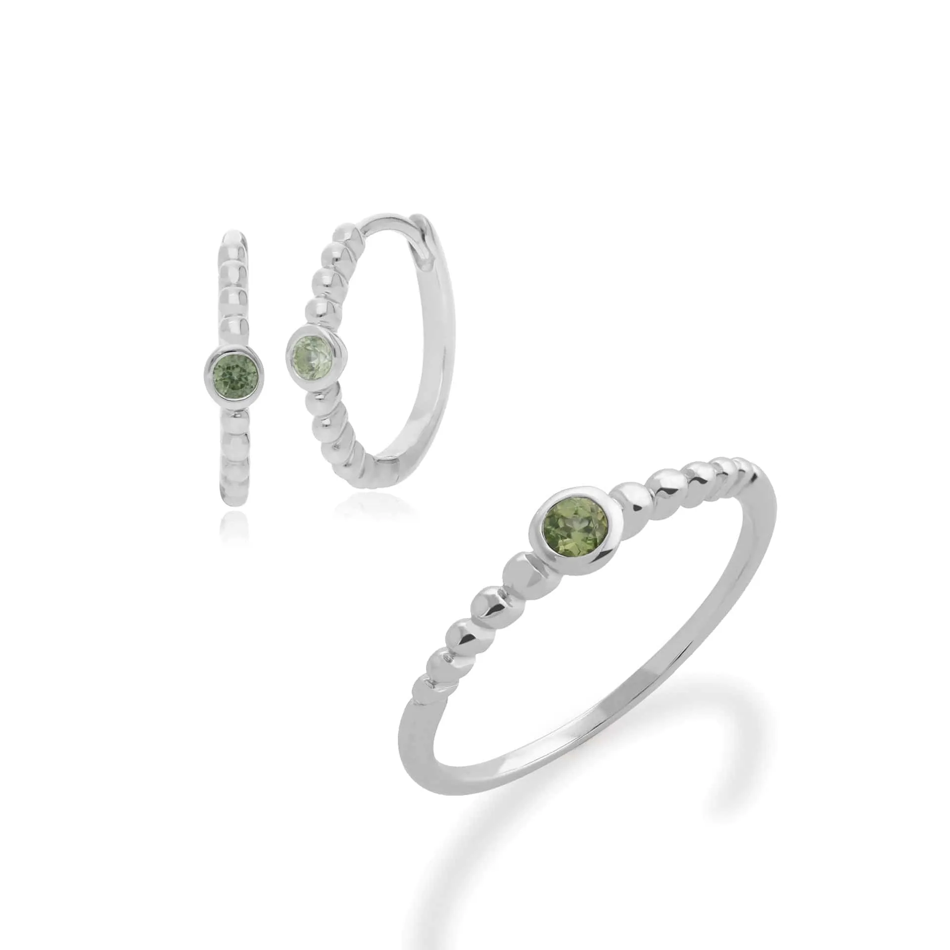 Essential Round Peridot Hoop Earrings & Ring Set in 925 Sterling Silver sold by Gemondo Jewellery
