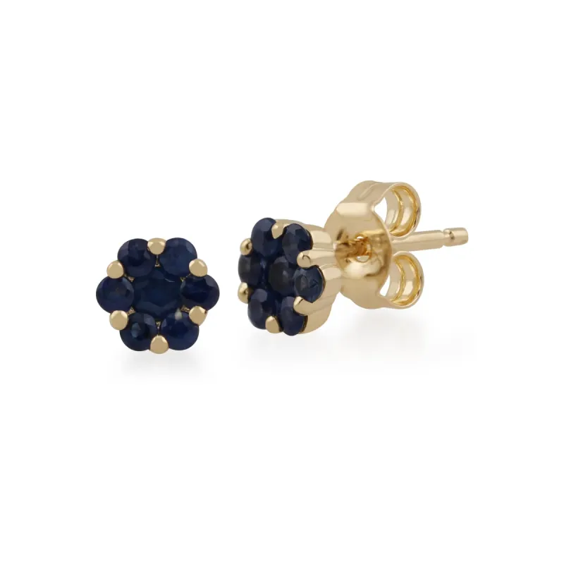 Floral Round Sapphire Cluster Stud Earrings in 9ct Yellow Gold sold by Gemondo Jewellery