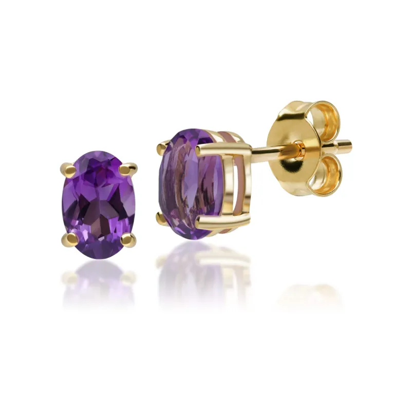Classic Oval Amethyst Stud Earrings in 9ct Yellow Gold 6x4mm sold by Gemondo Jewellery