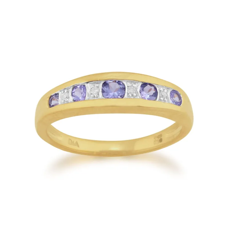 9ct Yellow Gold 0.34ct Tanzanite & Diamond Half Eternity Ring sold by Gemondo Jewellery