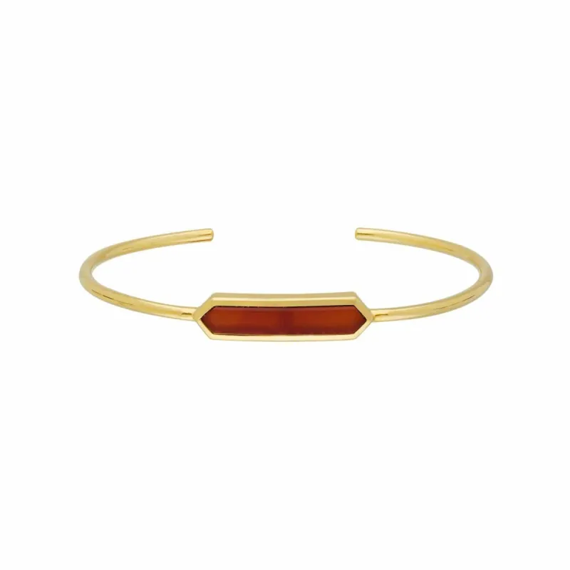 Geometric Prism Dyed Red Carnelian Bangle in Gold Plated Silver sold by Gemondo Jewellery