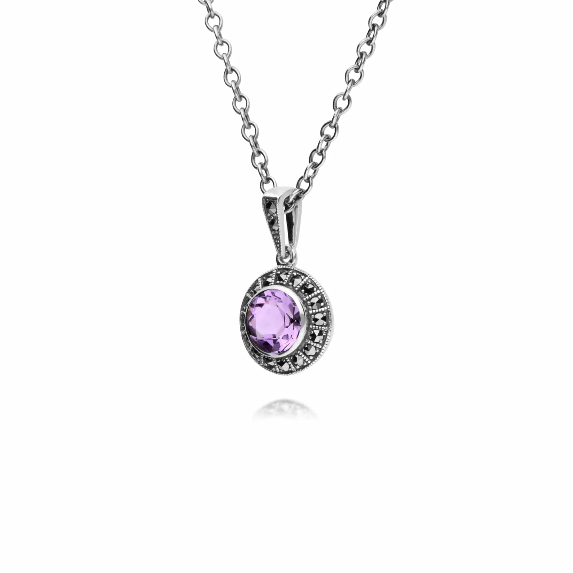 Gemondo Sterling Silver Round Amethyst and Marcasite Cluster 45cm Necklace sold by Gemondo Jewellery product image thumbnail 2