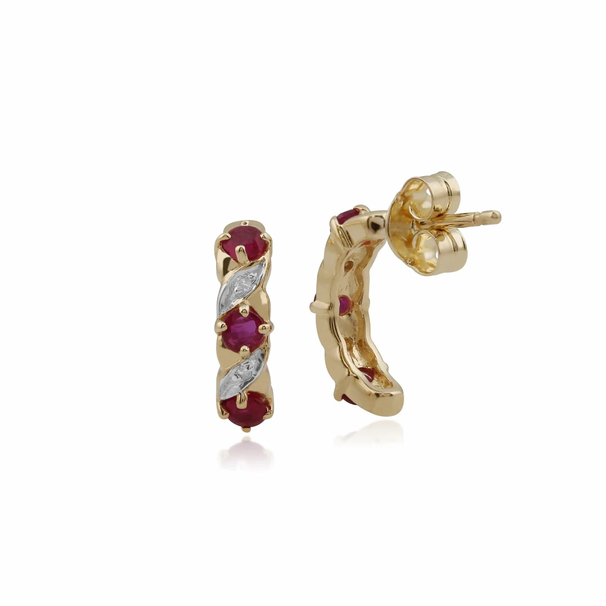 Art Nouveau Style Ruby & Diamond Half Hoop Earrings in 9ct Gold sold by Gemondo Jewellery product image thumbnail 2