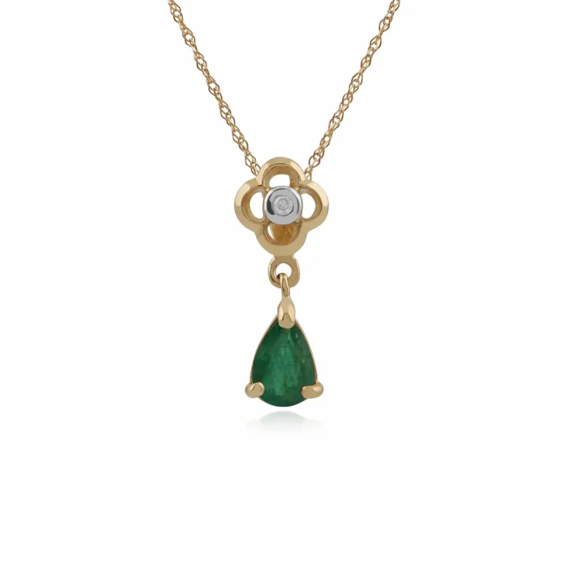 Gemondo 9ct Yellow Gold 0.41ct Emerald & Diamond Floral Pendant on 45cm Chain sold by Gemondo Jewellery