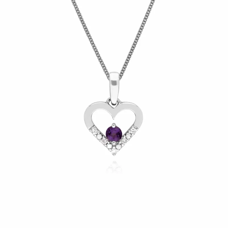 Classic Amethyst & Diamond Love Heart Shaped Pendant in 9ct White Gold sold by Gemondo Jewellery