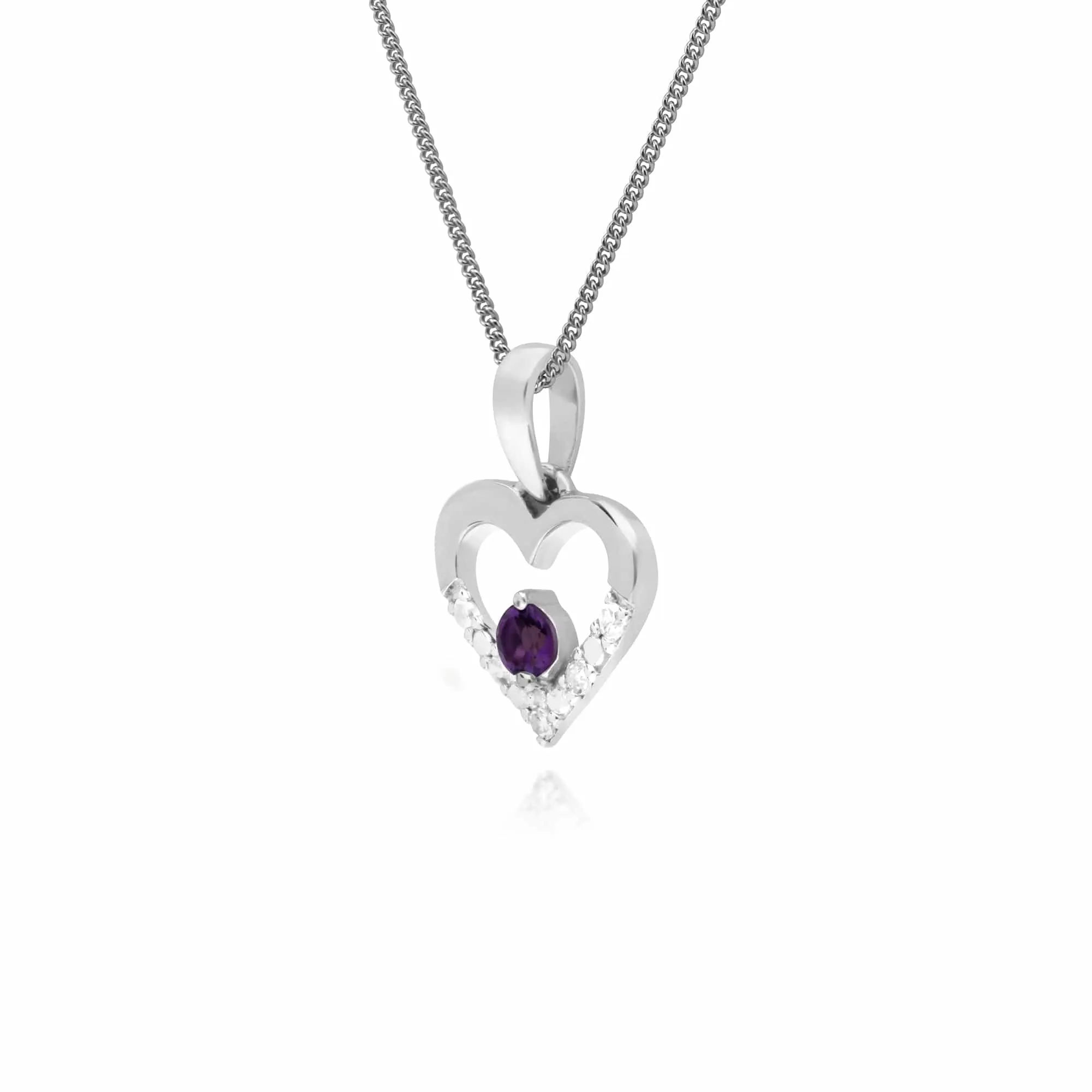 Classic Amethyst & Diamond Love Heart Shaped Pendant in 9ct White Gold sold by Gemondo Jewellery product image thumbnail 2