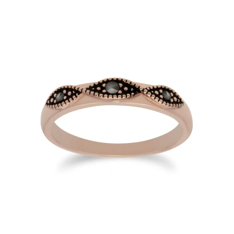 Rose Gold Plated Silver Marcasite Twist Design Ring sold by Gemondo Jewellery