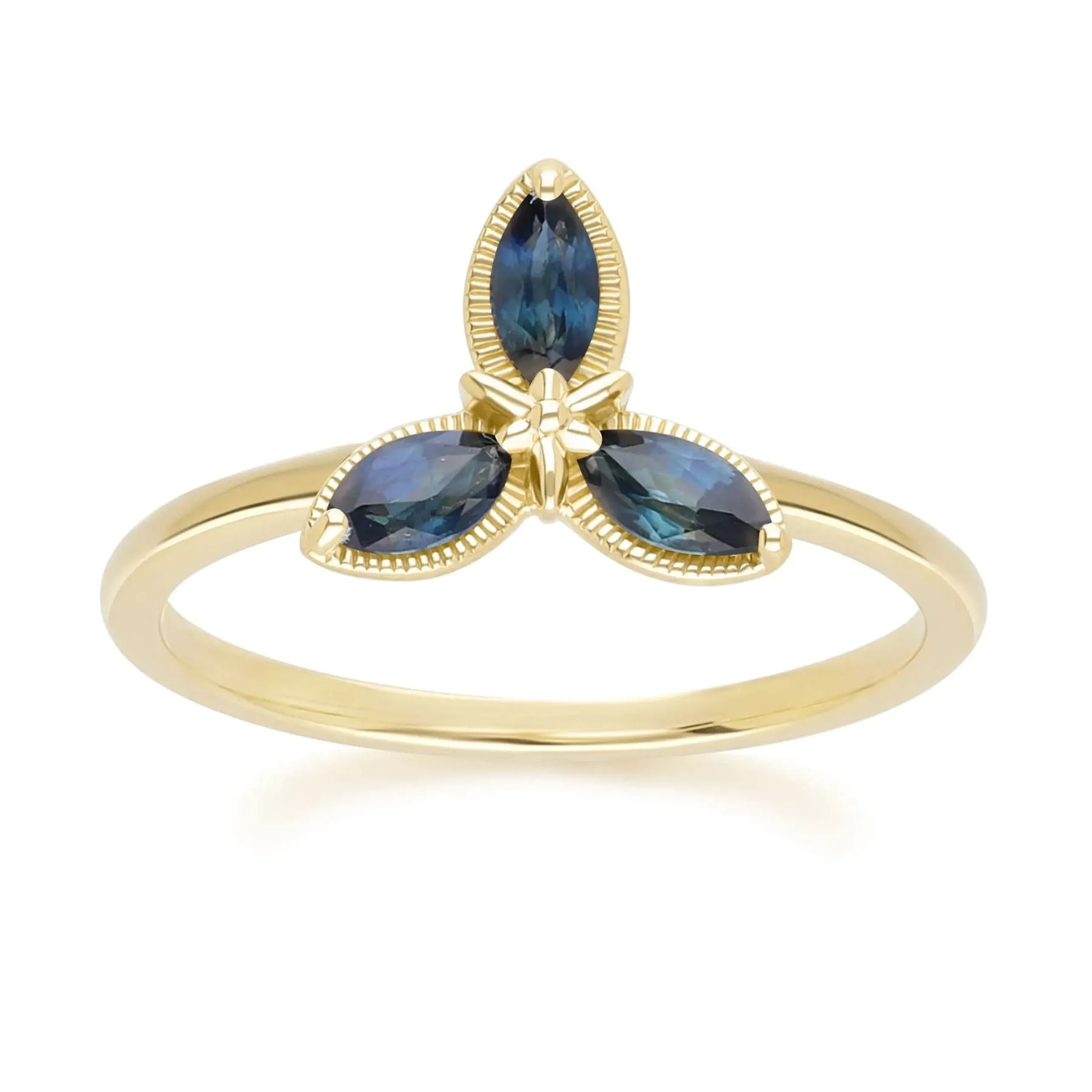 Floral Marquise Sapphire Ring in 9ct Yellow Gold sold by Gemondo Jewellery
