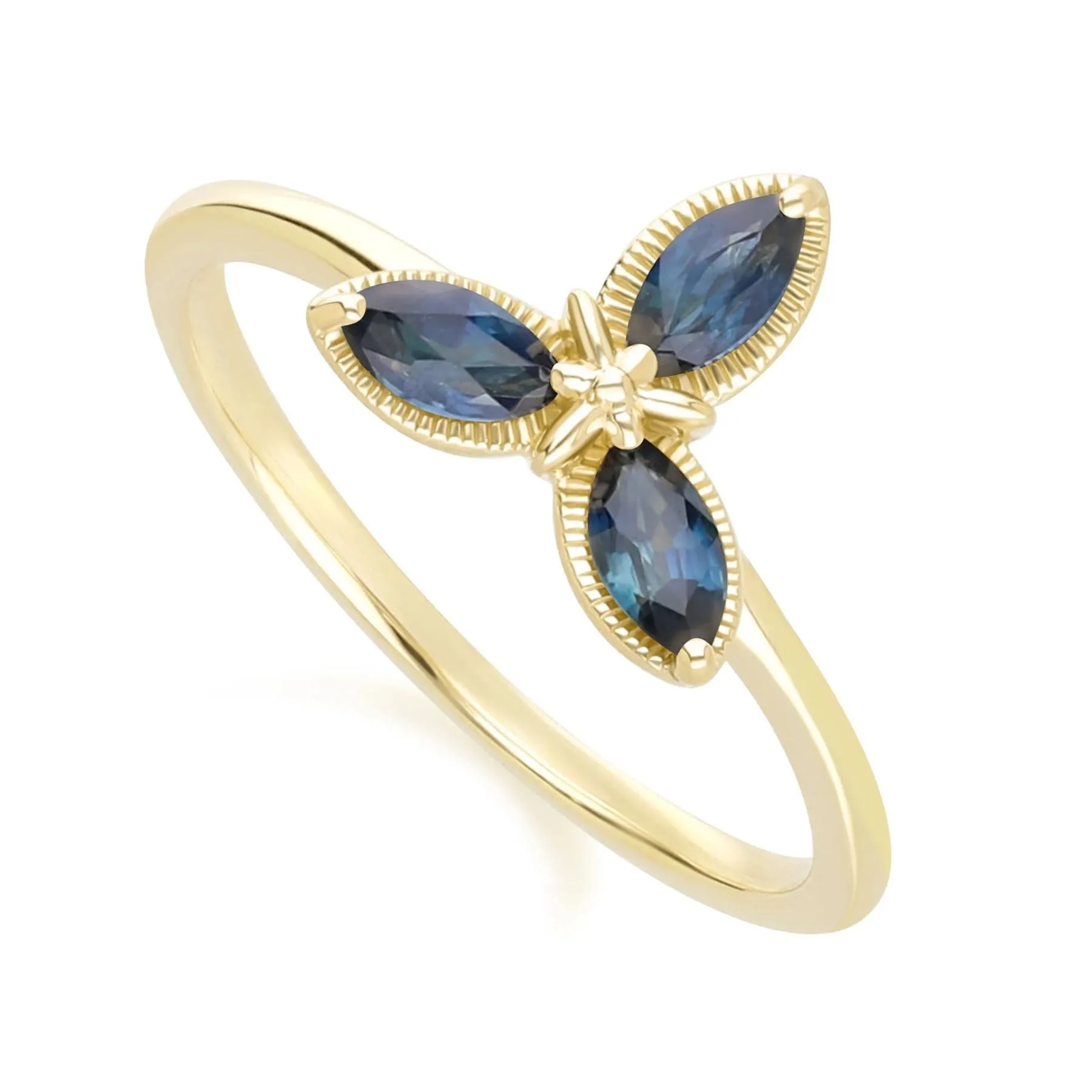 Floral Marquise Sapphire Ring in 9ct Yellow Gold sold by Gemondo Jewellery product image thumbnail 3