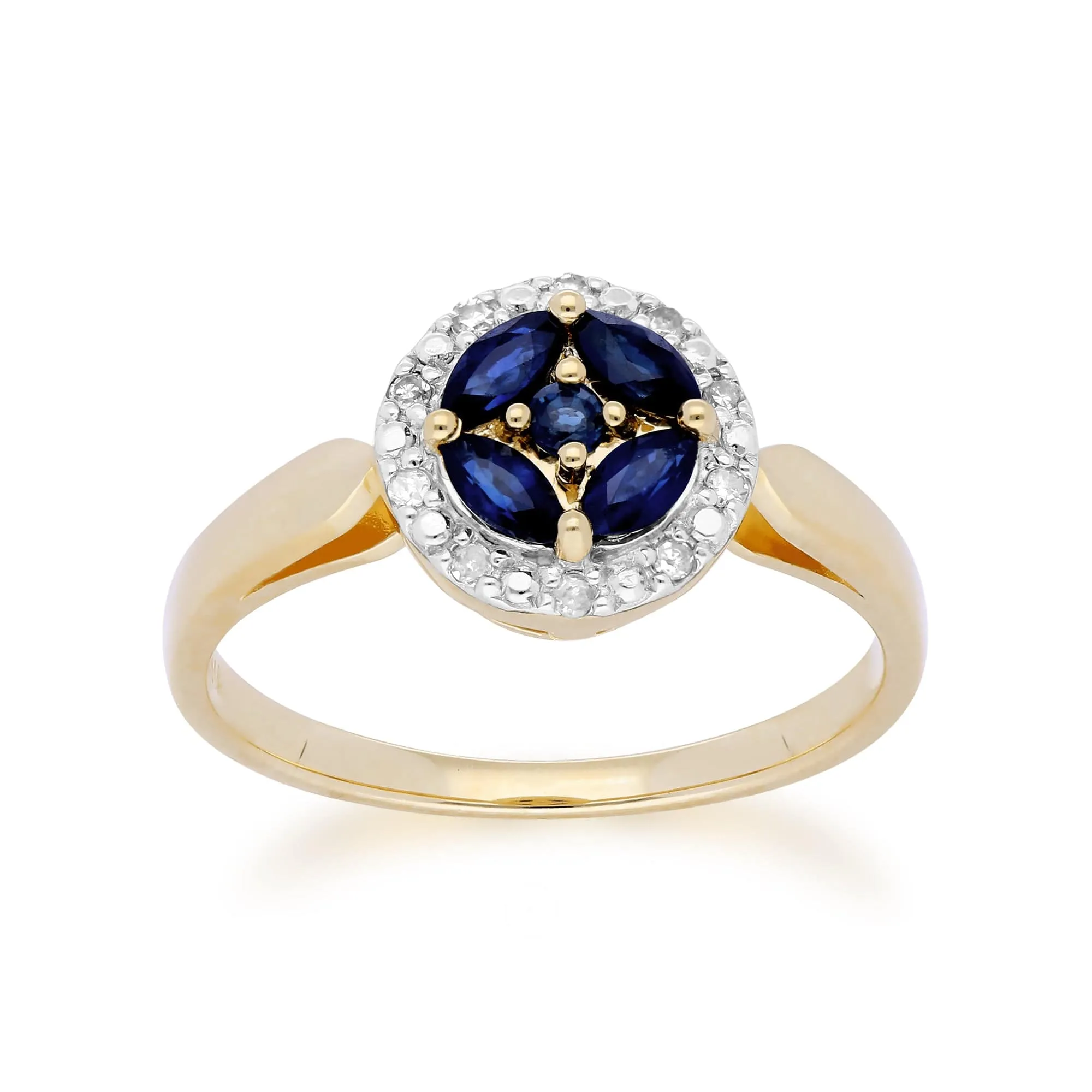 Gemondo 9ct Yellow Gold Sapphire Cluster and Diamond Halo Ring sold by Gemondo Jewellery