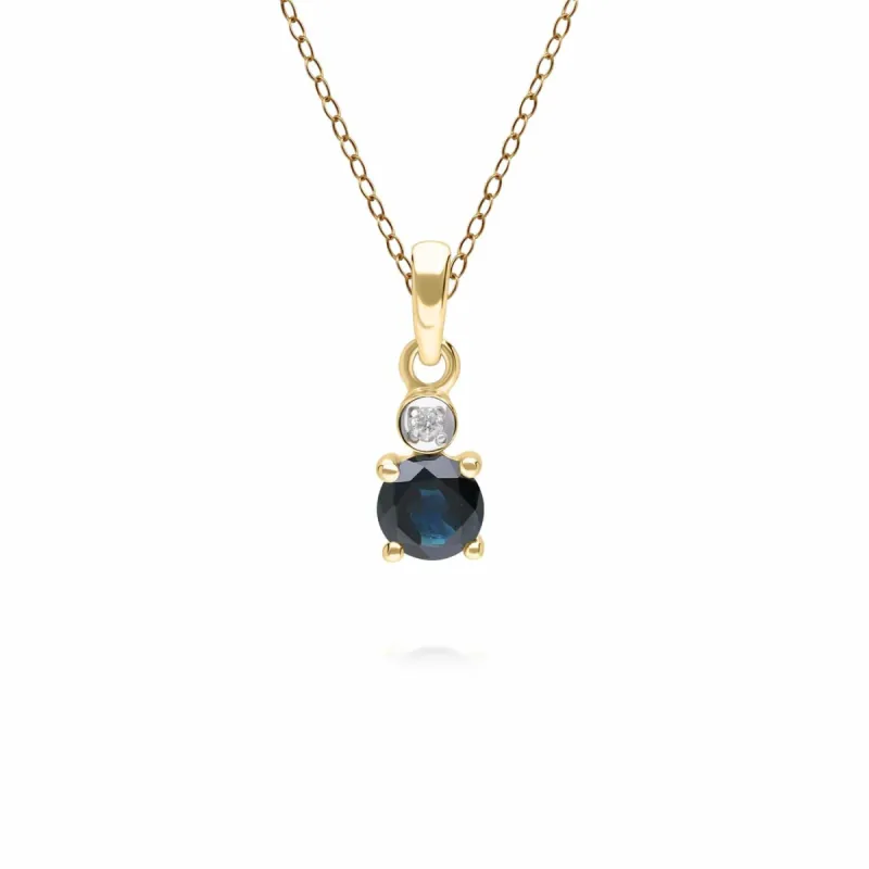 Micro Statement Round Sapphire & Diamond Pendant in 9ct Yellow Gold sold by Gemondo Jewellery