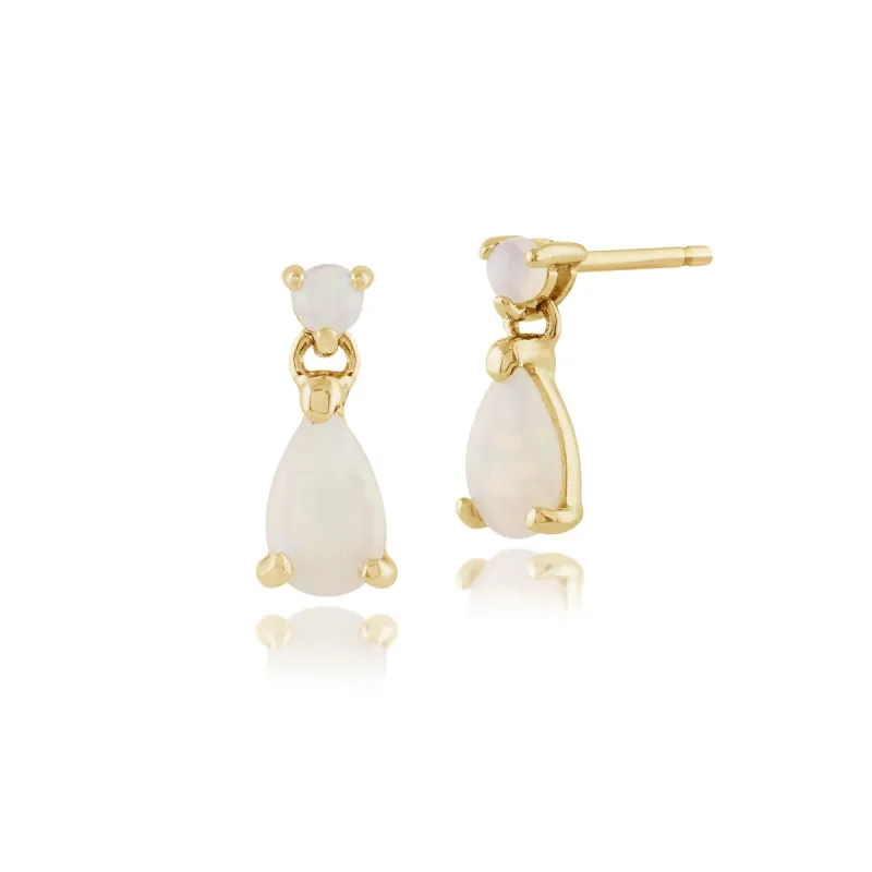 Classic Round and Pear Opal Drop Earrings in 9ct Yellow Gold sold by Gemondo Jewellery